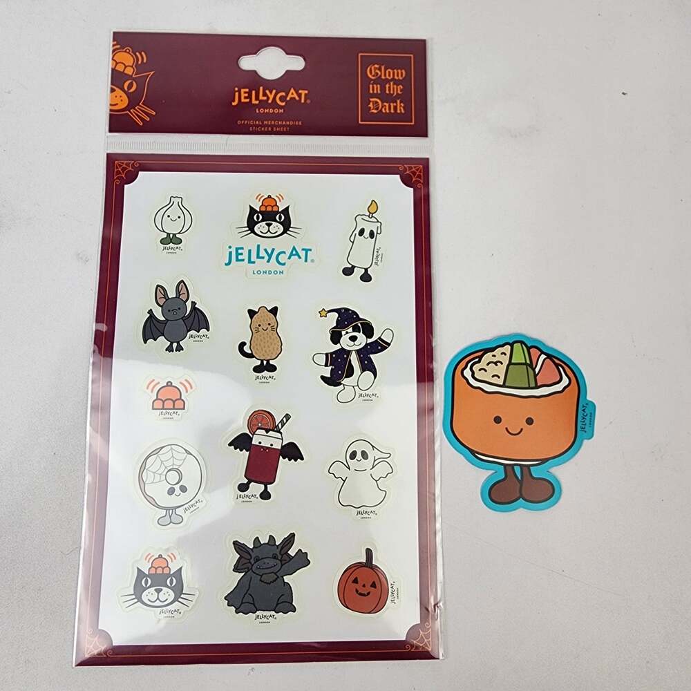Jellycat 2026 Halloween Sticker Glow In The Dark + Sushi Sticker Ships from US